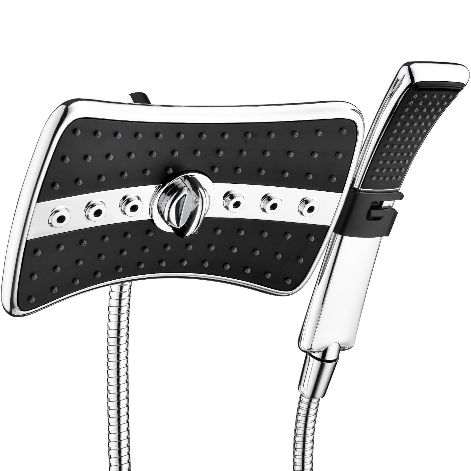 BRIGHT SHOWERS High Pressure Shower Head with Handheld, Dual Showerhead Combo with Black Face, Detachable Hand Held Shower with Rainfall Spray, 60" Stainless Steel Hose, Modern Chrome Finish