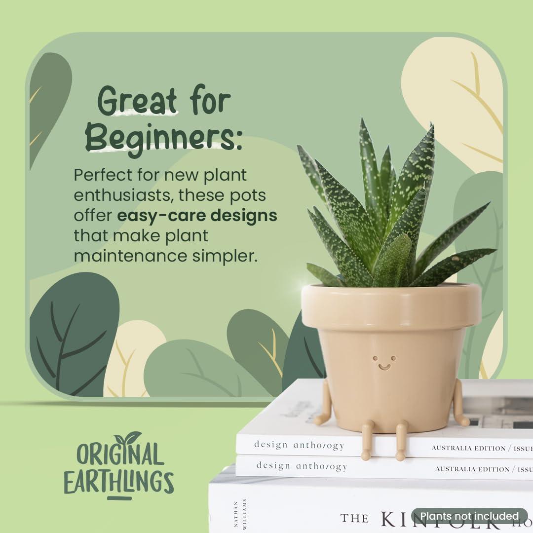 Original Earthlings Sitting Pot - 3.5 Inch Cute Plant Pot - Plastic Funny Planter with Drainage - Unique Cactus Plant Lover Gift - Small Succulent Face Flower Pot - Cute Plant Gifts for Plant Lovers - Image 5