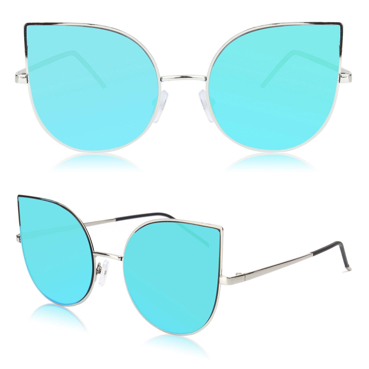 SOJOS Cat Eye Mirrored Flat Lenses Ultra Thin Light Metal Frame Women Sunglasses SJ1022 - Image 3