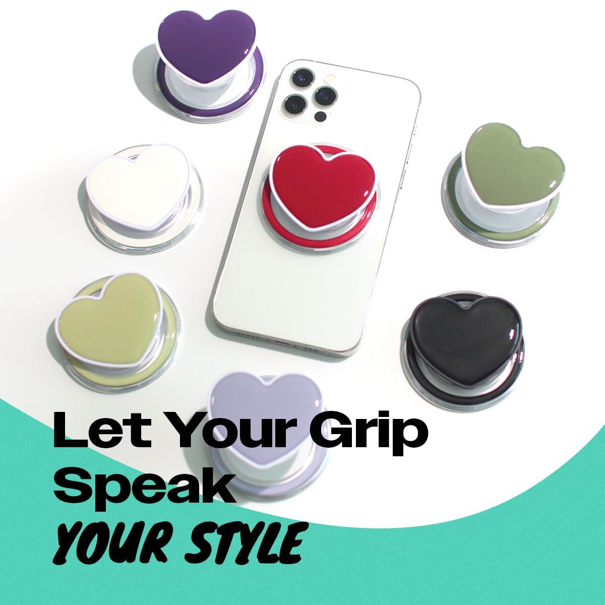 OnTheGrip Cute Solid Macaron Color Heart Shape Collapsible Mobile Phone Grip Stand Holder for Smartphone Tablet Cell Phone Accessory (Red) - Image 3