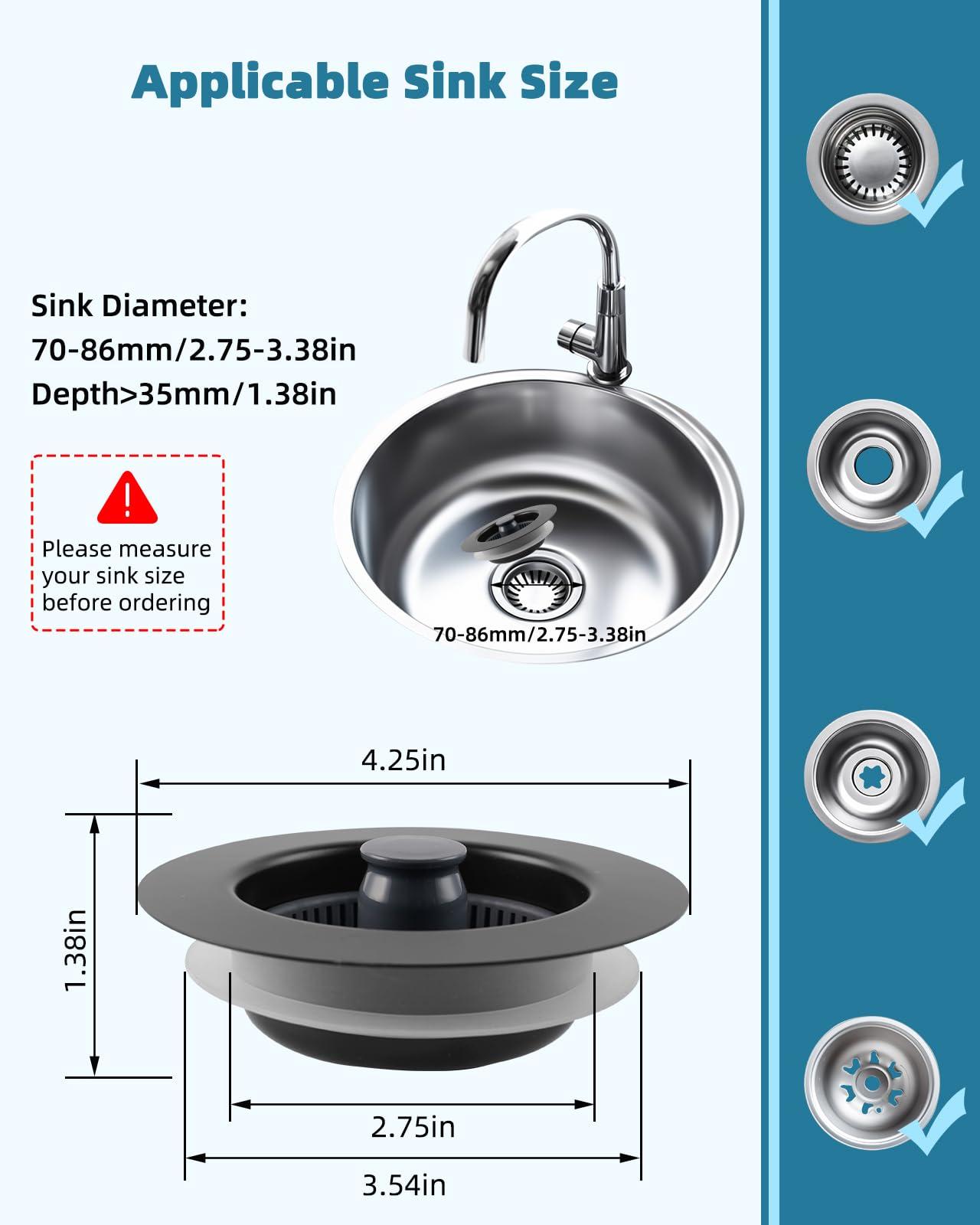 Hygie Rinse 3 in 1 Kitchen Sink Drain Strainer Stopper Combo, Matteblack Stainless Steel Shell Pop Up Sink Stopper for US Standard 3-1/2 inch Drain Filter, Anti-clog and Easy Clean - Image 2