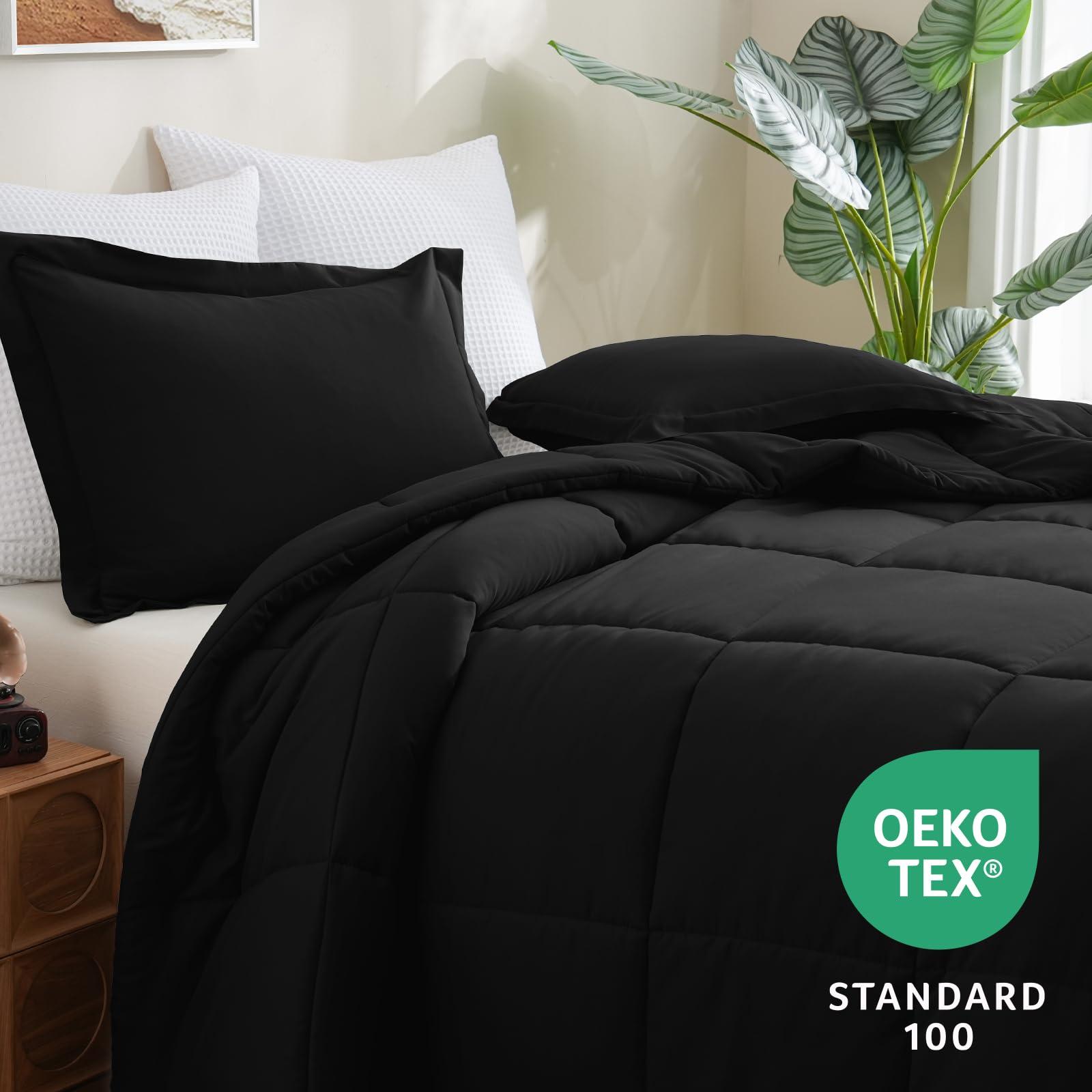 CozyLux Queen Comforter Set Black - 3 Pieces Box Stitched Comforters Queen Size, Soft Bed Set for All Seasons, Lightweight Bedding Sets with 1 Down Alternative Comforter and 2 Pillow Shams - Image 3