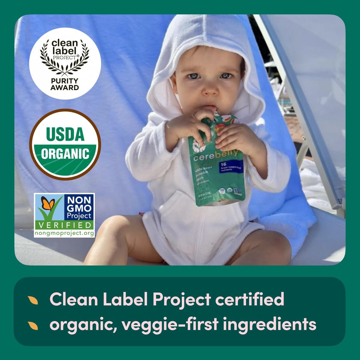 Cerebelly Organic Baby Food Pouches Variety Pack – Organic Veggie Purees for Toddlers | No Added Sugar, Fiber, Non-GMO | Blended Toddler Pouches | 4 Ounce BPA-Free Pouch | 4 Flavors | 8 Count - Image 3
