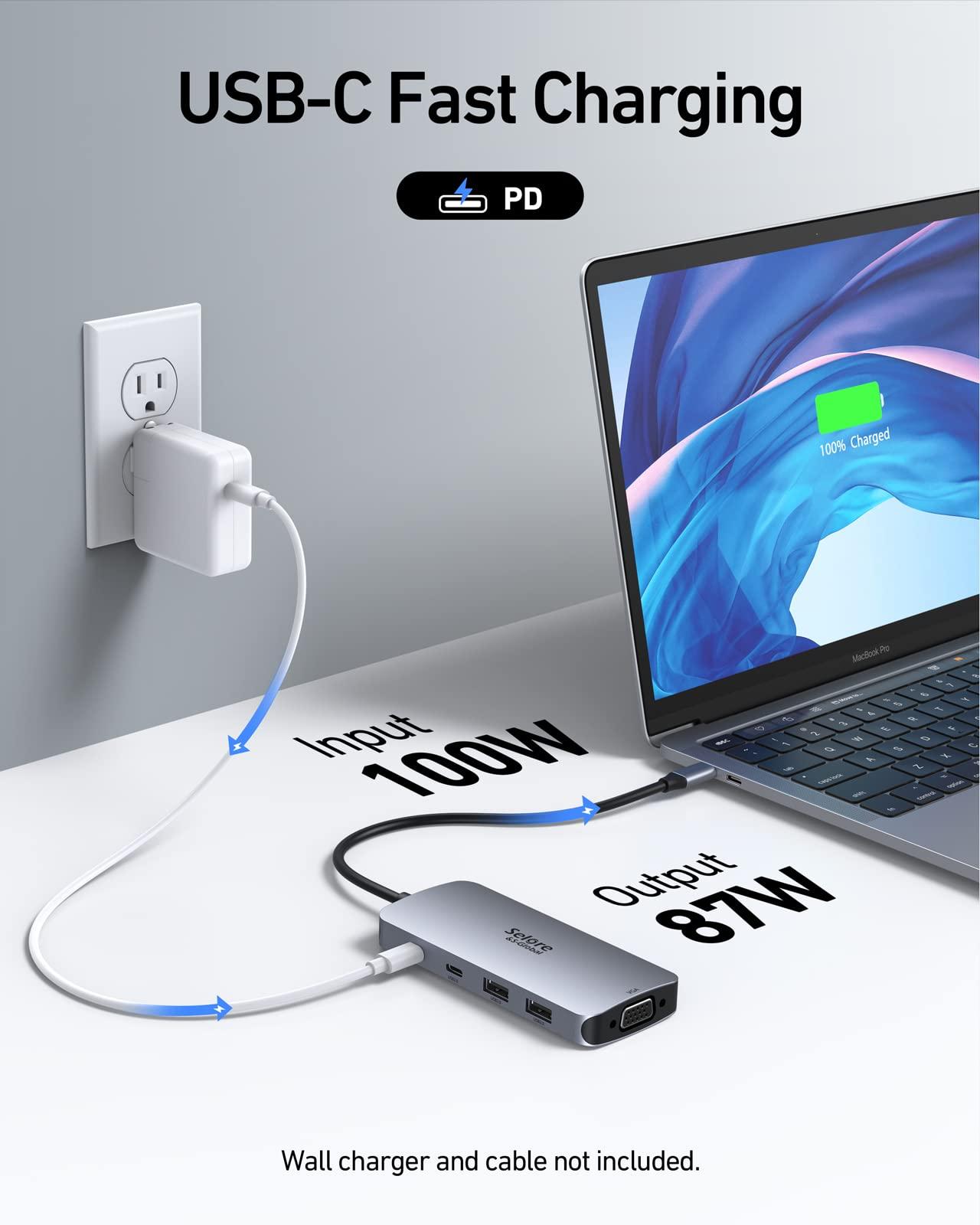 USB C Docking Station Dual HDMI Monitor Adapter, Selore USB C Hub 3 Monitors with Dual HDMI, Displayport, VGA, 100W PD Charging, 3USB 2.0 Ports Adapter for Dell XPS, HP, Lenovo, etc - Image 5