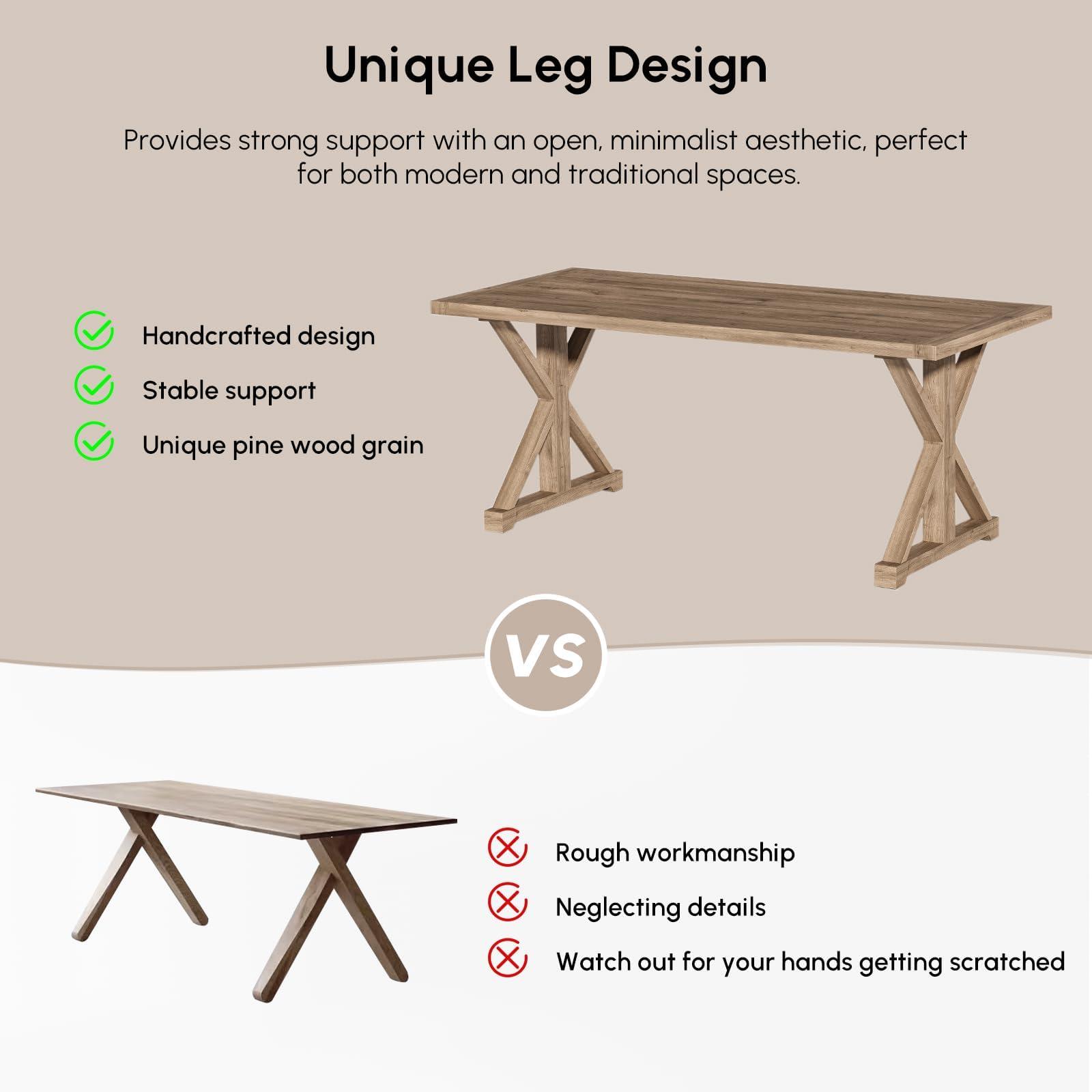 homary 70.9" Home Office Desk, Rustic Farmhouse Wooden Table Writing Executive Desk Made of Solid Wood with Trestle in Natural for Office/Dining Room/Study Room - Image 6