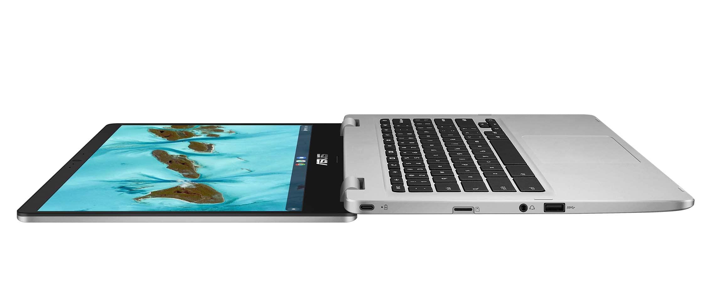 Asus 14 Slim Chrome OS Laptop Intel Processor up to 2.8GHz 14.1in Full HD NanoEdge-Display with 180 Degree-Hinge 4GB DDR4 64GB Storage WiFi + BT (C424 – ), Silver (Renewed) - Image 2