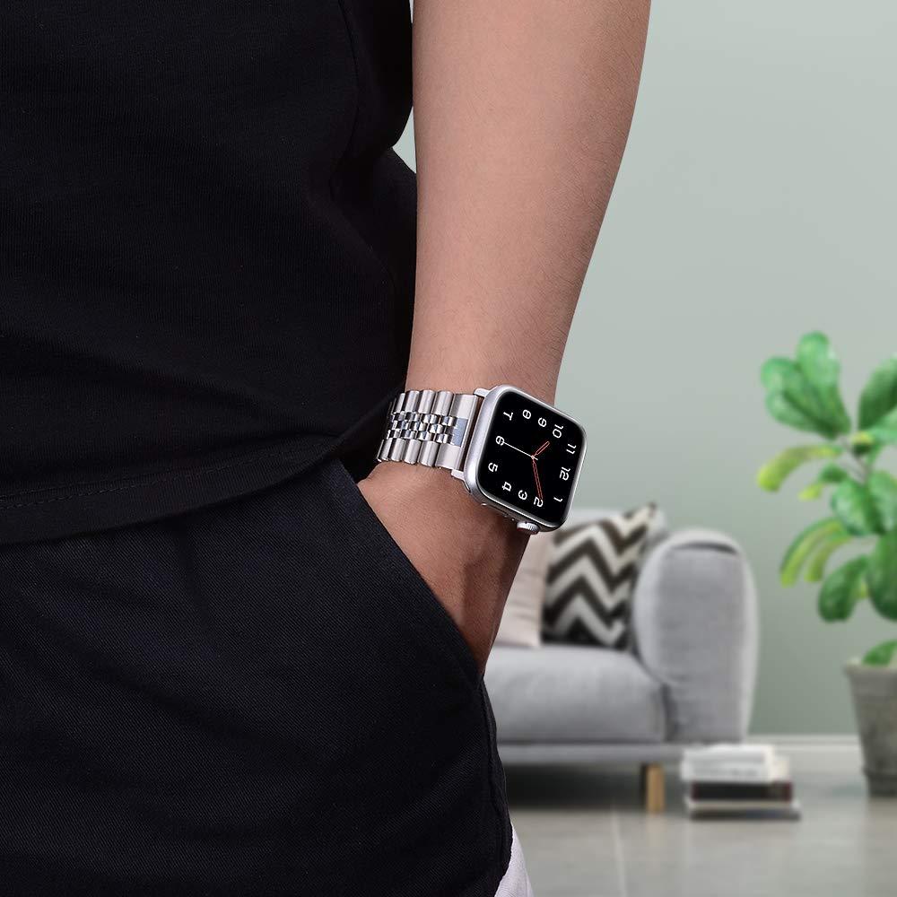 baozai Compatible with Apple Watch Band Ultra 2 Ultra 46mm 45mm 44mm, iWatch Series 10-1 SE Stainless Steel Strap with Butterfly Folding Clasp for Men, Silver - Image 5