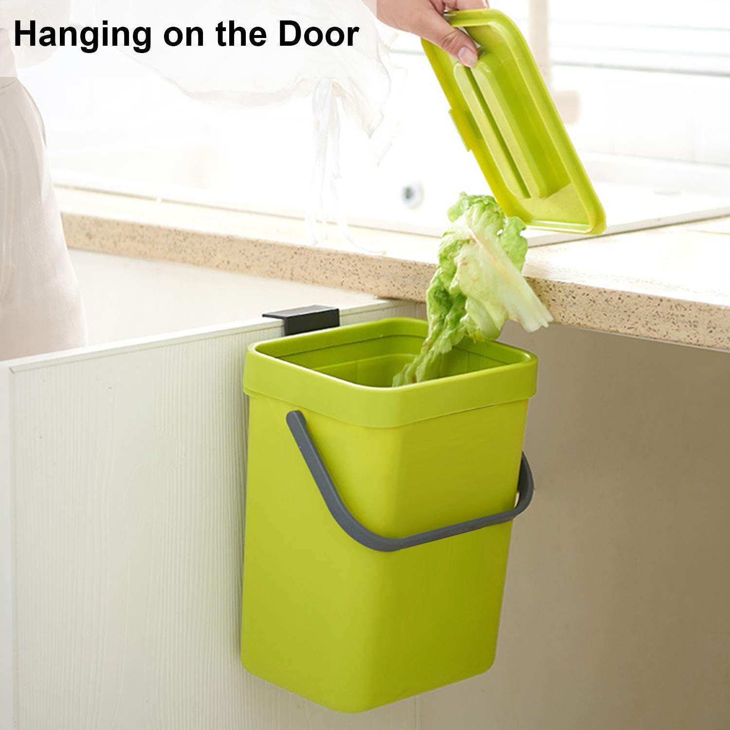 LALASTAR Food Waste Basket Bin for Kitchen, Small Countertop Compost Bin with Lid, Odor-Free Food Scrap Container, Wall Mounted Garbage Can, 3L/0.8 Gal, Green - Image 6