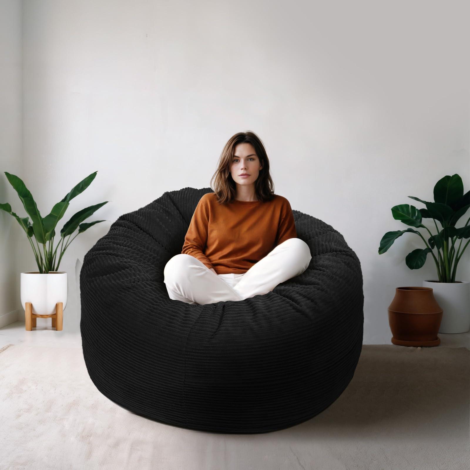 Anuwaa Bean Bag Chairs for Adults, 4FT Bean Bag Chairs with Plush Microfiber Removable Cover, Giant Bean Bag Chairs with Memory Foam Big Sofa Bean Bag Chairs for Reading, Gaming Cozy Chair, Black - Image 5