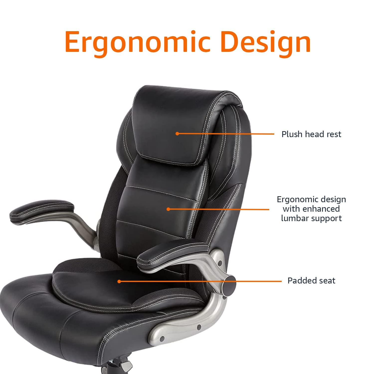 Amazon Basics Ergonomic High-Back Office Chair with Flip-Up Arms and Lumbar Support, 29.5"D x 27.5"W x 44.75"H, Black - Image 5