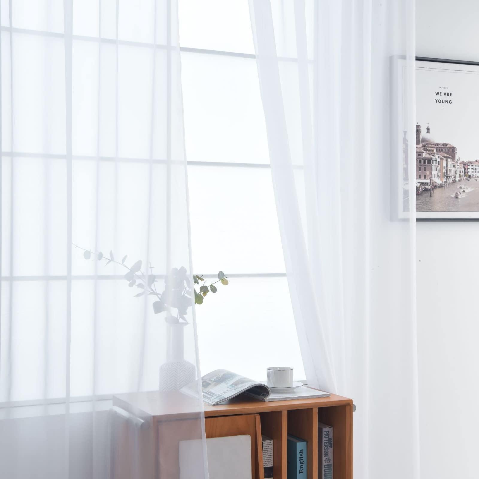 SpaceDresser Basic Rod Pocket Sheer Voile Window Curtain Panels White 1 Pair 2 Panels 52 Width 84 Inch Long for Kitchen Bedroom Children Living Room Yard(White,52 W x 84 L) - Image 4