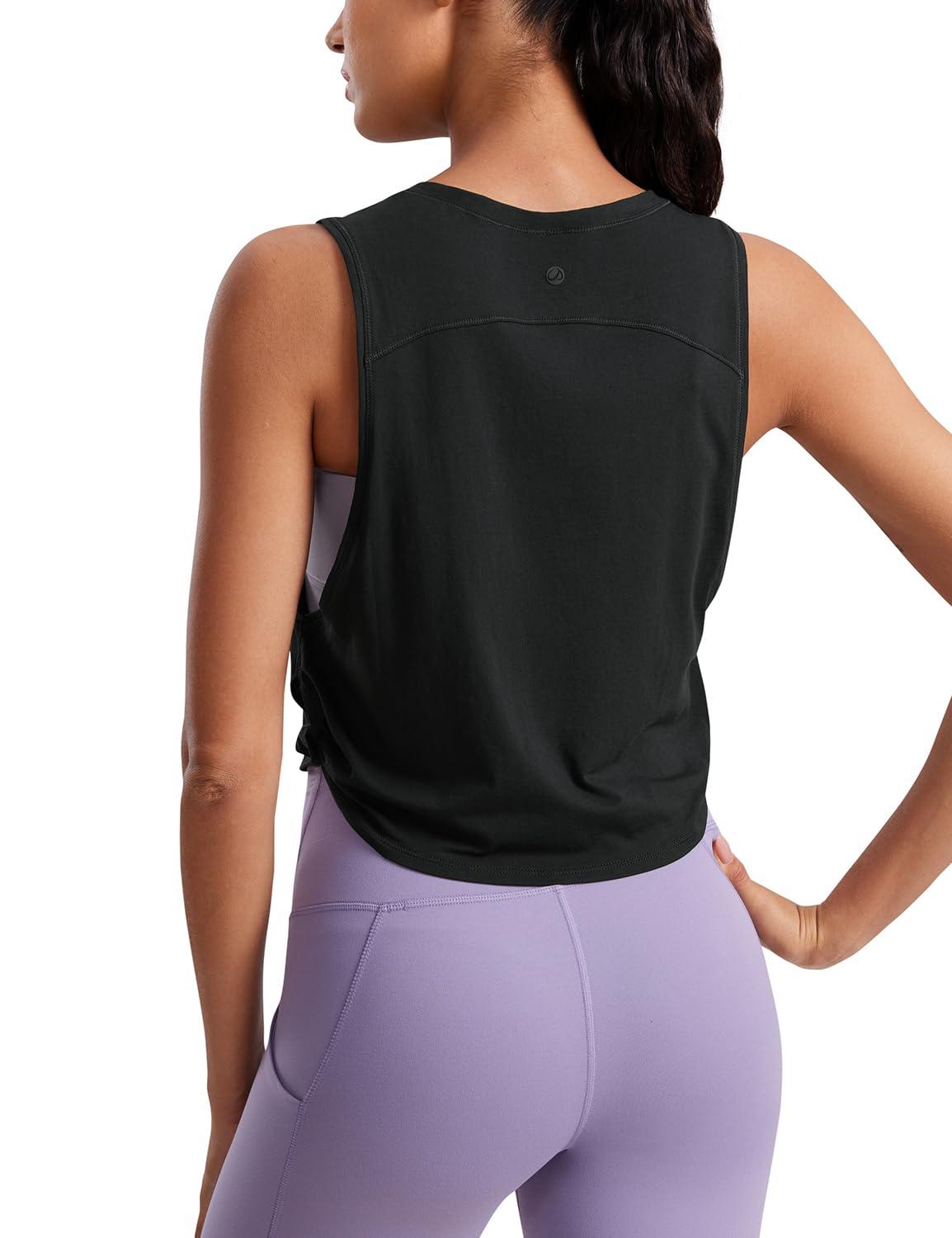 CRZ YOGA Pima Cotton Cropped Workout Tank Tops for Women - Sleeveless Sports Athletic Yoga Running Gym Crop Shirts - Image 3
