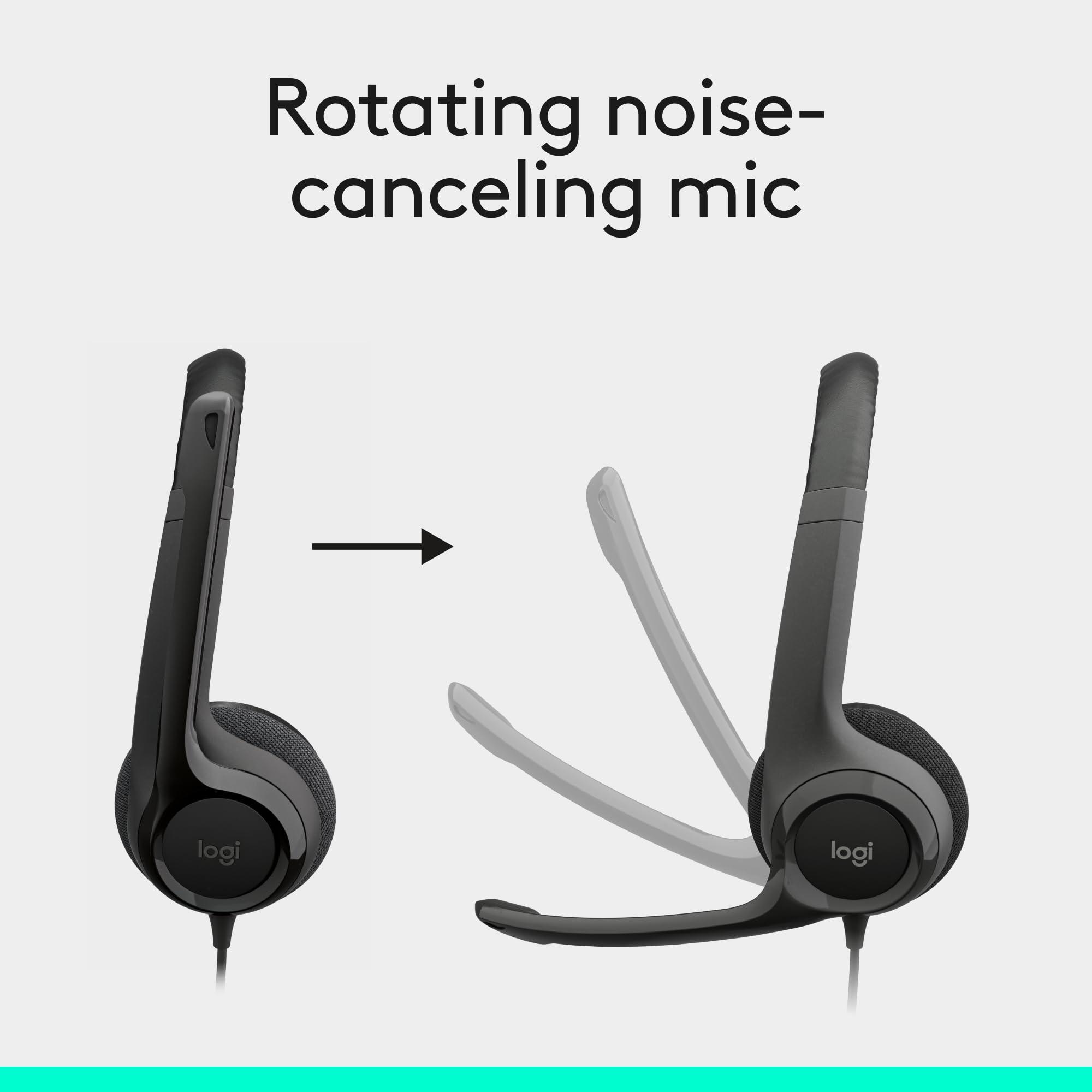 Logitech H390 Wired Headset for PC/Laptop, Stereo Headphones with Noise Cancelling Microphone, USB-A, In-Line Controls, Works with Chromebook - Black - Image 4