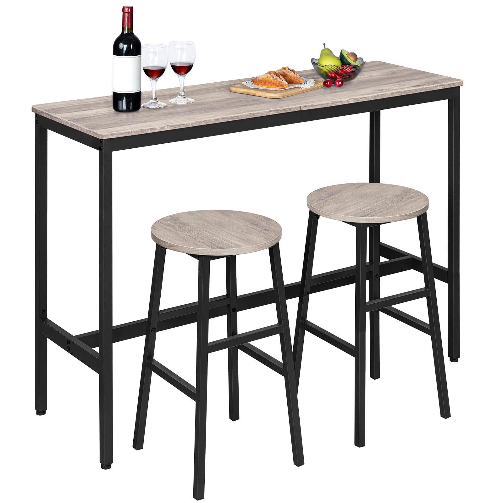 MAHANCRIS Bar Stools, Set of 2 Round Bar Chairs with Footrest, 24.4 Inch Kitchen Breakfast Bar Chairs, Industrial Bar Stools, Easy Assembly, for Dining Room, Kitchen, Greige BAHG0201Z - Image 8