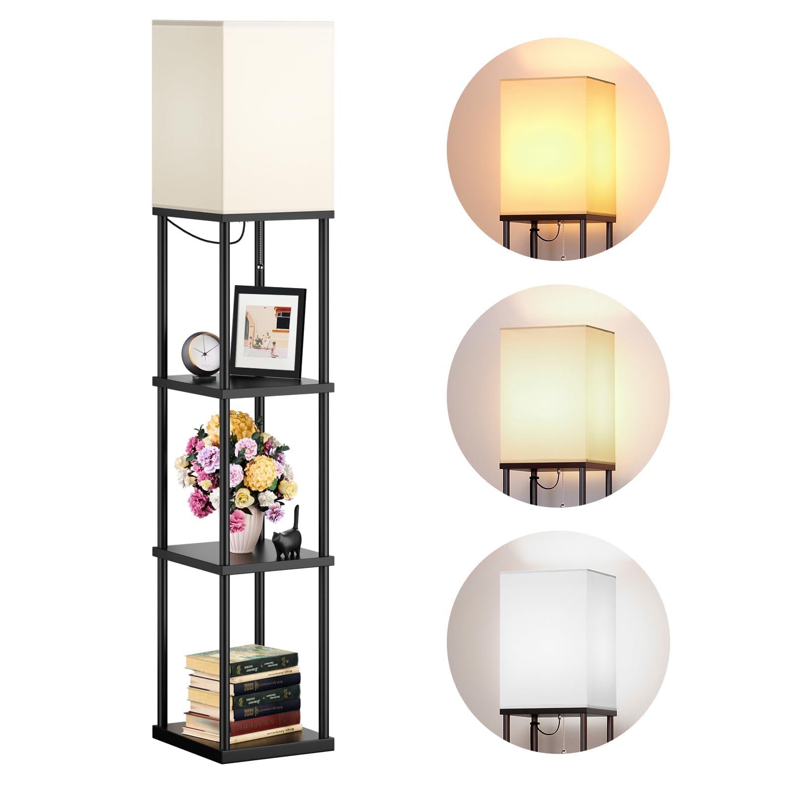 addlon Floor Lamps with Shelves, 4-Tier Modern Shelf Floor Lamp with 3CCT LED Bulb, Display Floor Lamp for Living Room, Bedroom and Office - Black