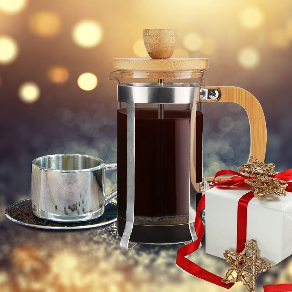 Sivaphe 12 oz French Press Coffee/Tea Maker Single Cup Espresso Press Stainless Steel Filter 0.35L High Borosilicate Carafe Durable Bamboo Handle Small Coffee Maker - Image 2