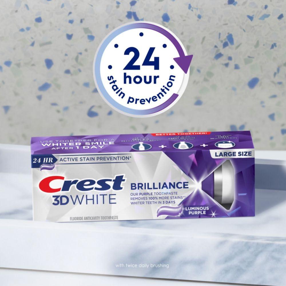 Crest 3D White Brilliance Luminous Purple Teeth Whitening Toothpaste, 4.6 oz Pack of 3, Anticavity Fluoride Toothpaste, Fights 100% More Surface Stains, 24 Hour Active Stain Prevention - Image 6