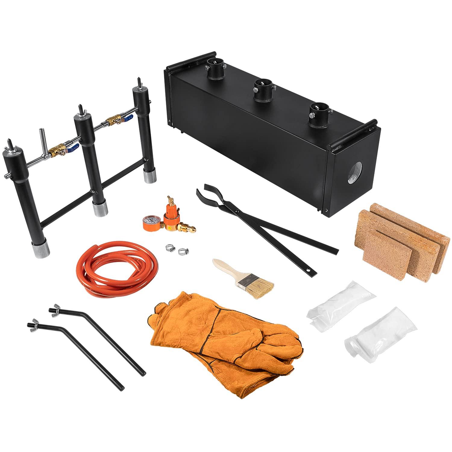 Triple Burners Portable Propane Gas Forge Three Burners 2700°F/1482℃ Large Capacity Square Forging Furnace for Blacksmithing Farrier Knife Tool Making Equipment with Tong & Gloves 2-Doors - Image 9