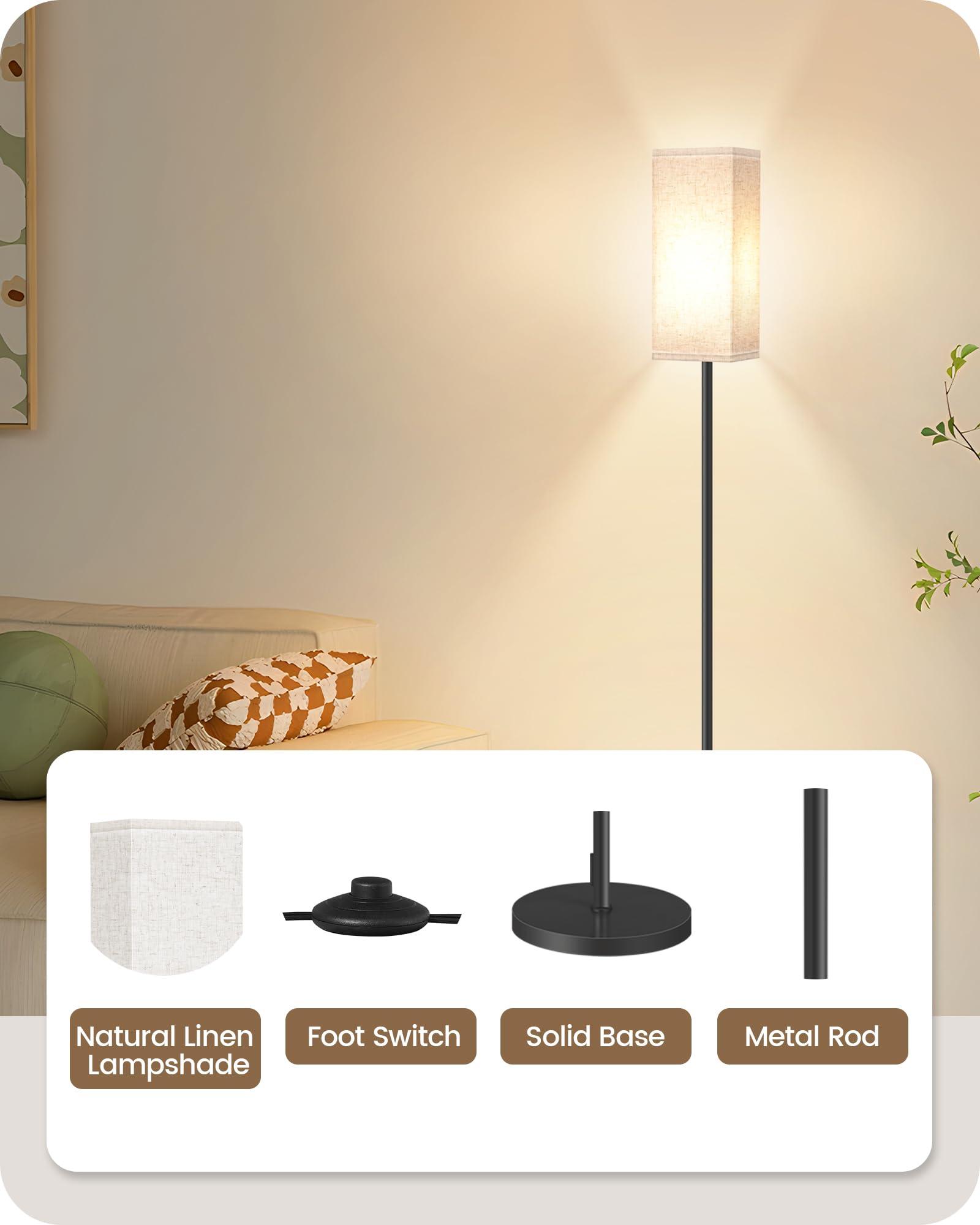 GOEBLESON Floor Lamp, Pole with Foot Switch, Modern Standing Lamp Lampshade, Minimalist Freestanding Lamp (Bulb Not Included), for Living Room, Bedroom Office FCC Listed, Black and Beige E07LD05 - Image 5