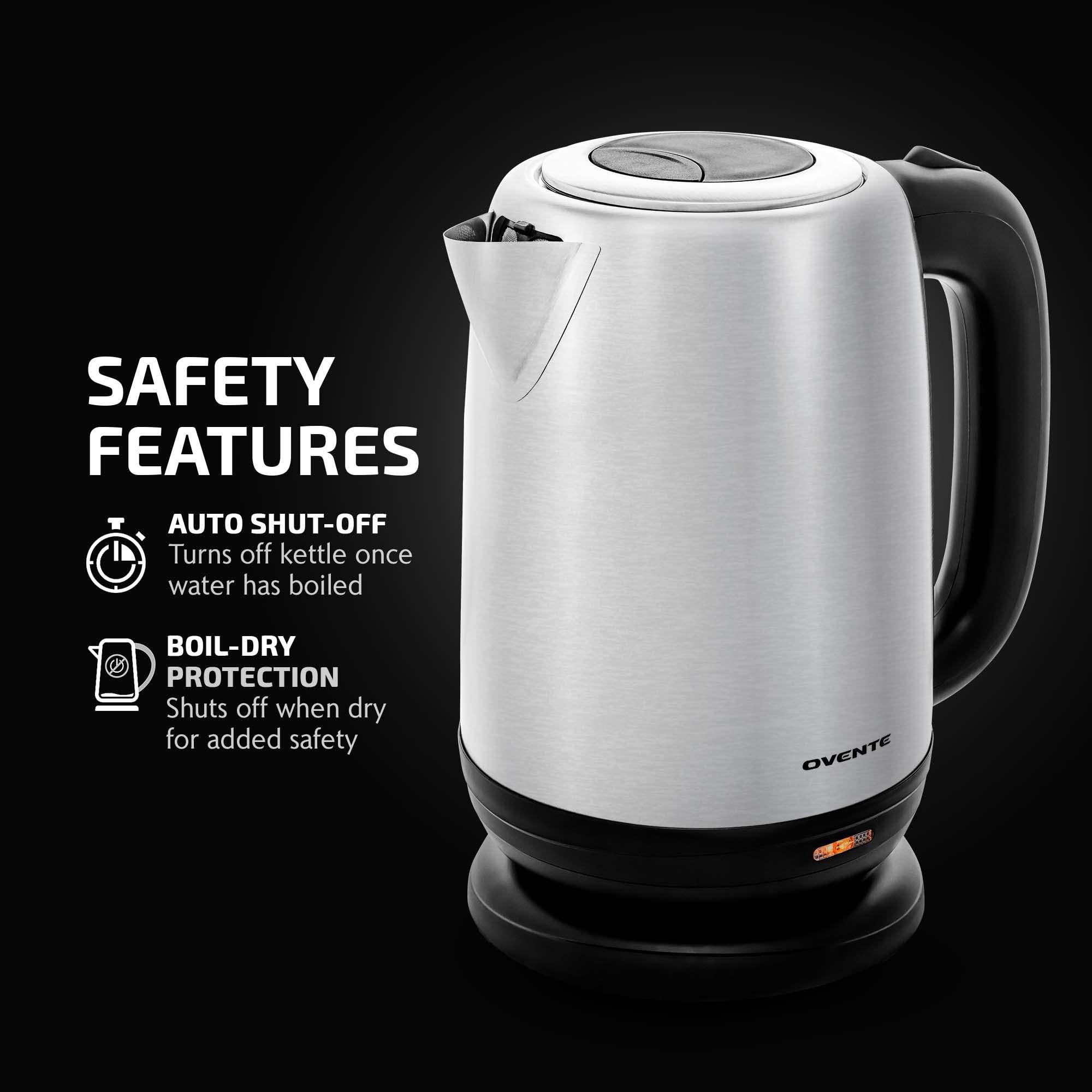 OVENTE Electric Tea Kettle Stainless Steel 1.7 Liter Portable Instant Water Boiler Heater 1100W Power Fast Boiling with Cordless Body and Automatic Shut Off for Coffee Milk Chocolate Silver KS27S - Image 4