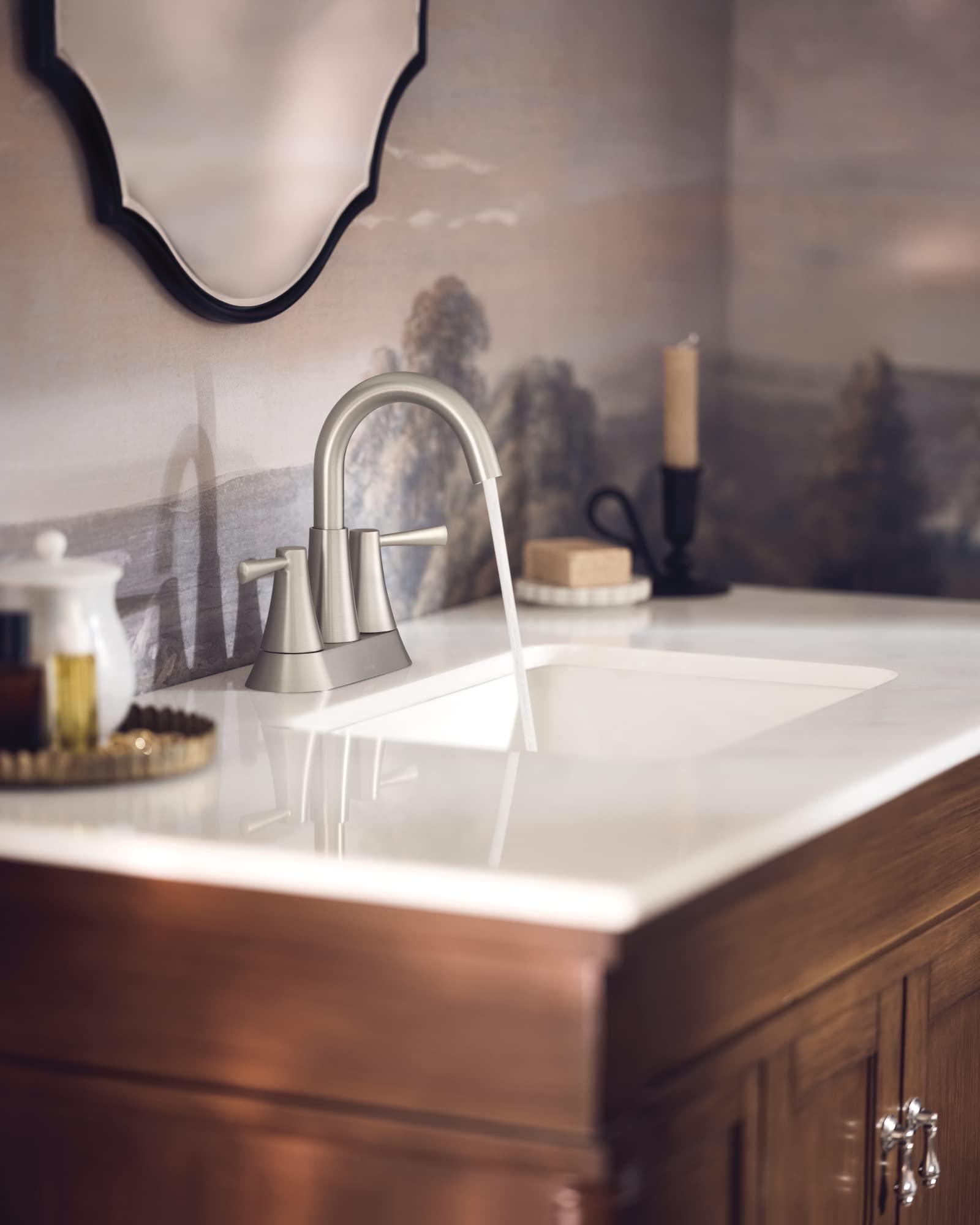 Moen Ronan Spot Resist Brushed Nickel Two-Handle 4" Centerset Modern Bathroom Faucet with Push-Down Drain, 84022SRN - Image 3
