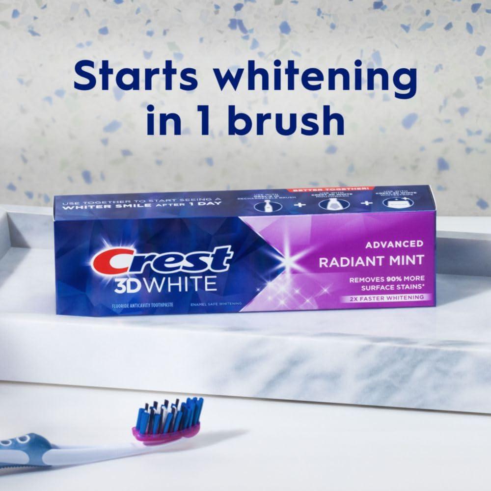 Crest 3D White Advanced Teeth Whitening Toothpaste, Crest 3D White Brilliance Toothpaste, Radiant Mint, 3.3 oz, Pack of 3 - Image 6