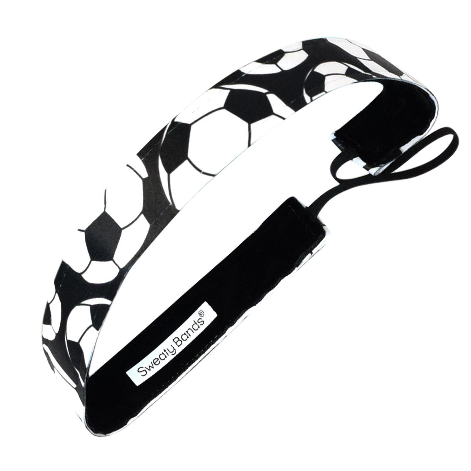 Sweaty Bands Womens Girls Headband - Non-Slip Velvet-Lined Sport Hairband - Soccer Star Black White