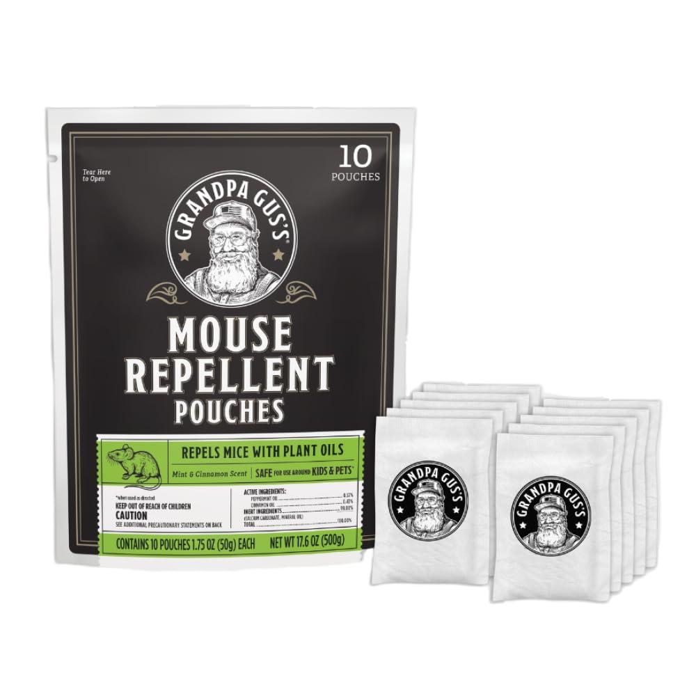 Grandpa Gus's Extra-Strength Mouse Repellent Pouches, Cinnamon/Peppermint Oils Repel Mice from Nesting & Freshen Air in Car/RV/Boat/Garage/Shed/Cabin, 1.75 oz (Pack of 10)