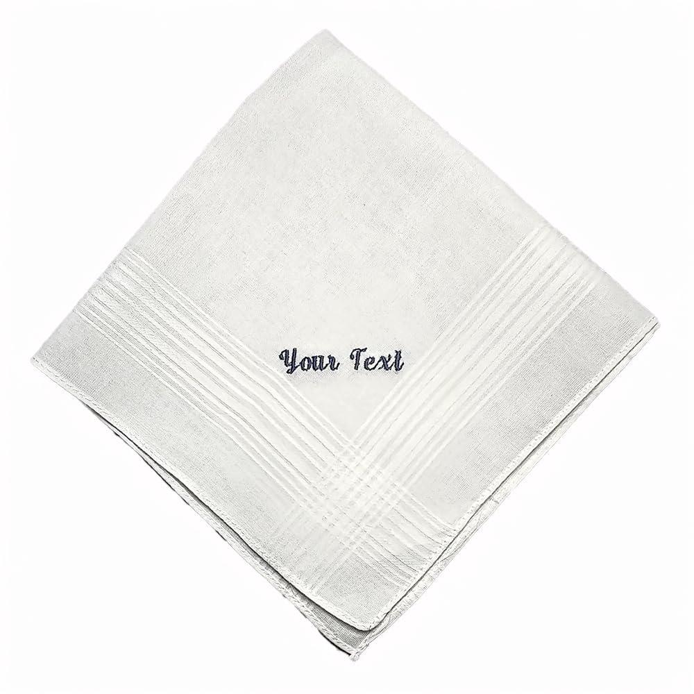 Custom Handkerchief For Men, Personalized Embroidered White Soft Cotton Wedding Hand Kerchief Hankie Hanky For Groom Groomsmen Father Dad Women Bride Keepsake Accessories