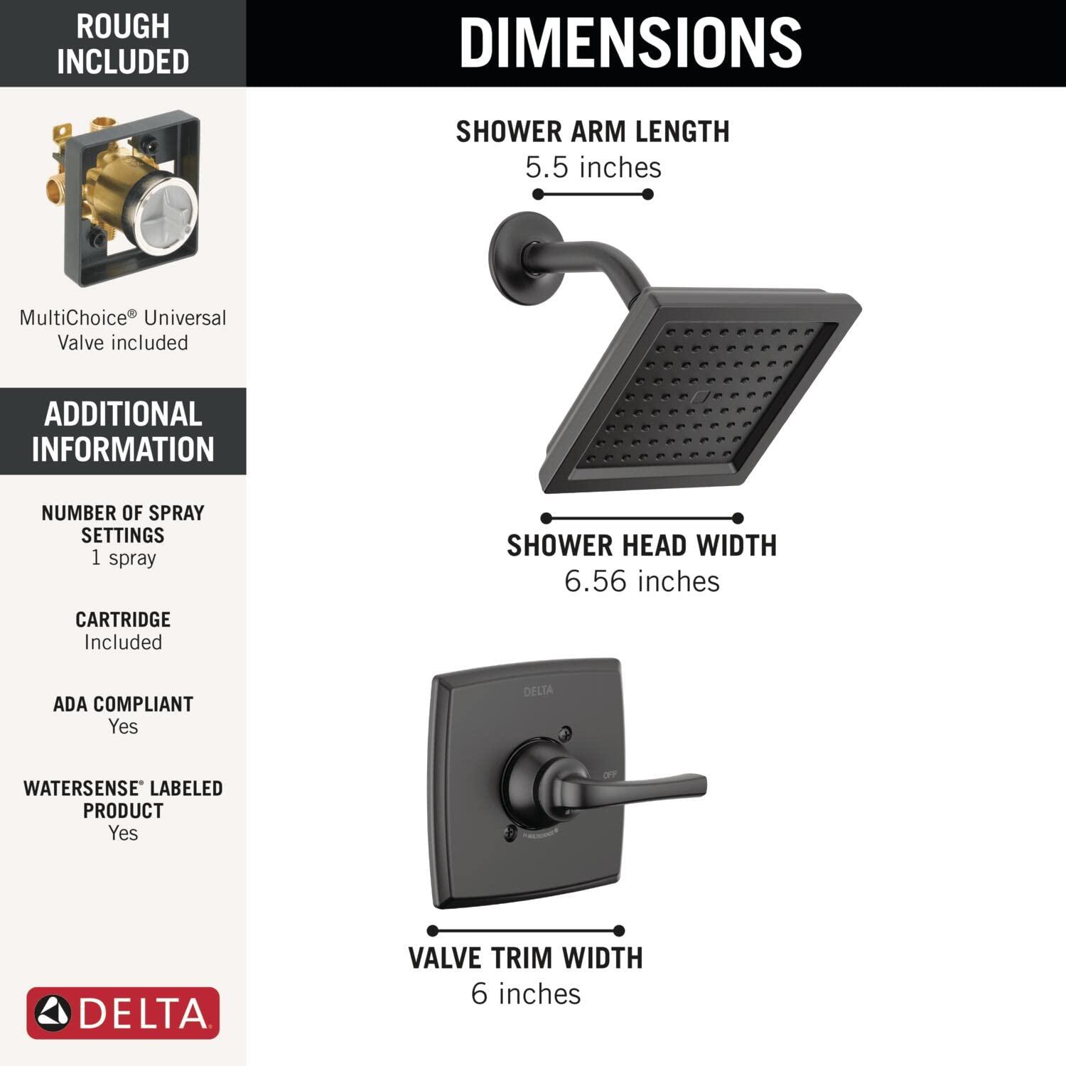 Delta Faucet Geist 14 Series Black Shower Faucet, Shower Trim Kit with Single-Spray Matte Black Shower Head, Shower Faucet Set Complete, Matte Black 142864-BL (Valve Included) - Image 3