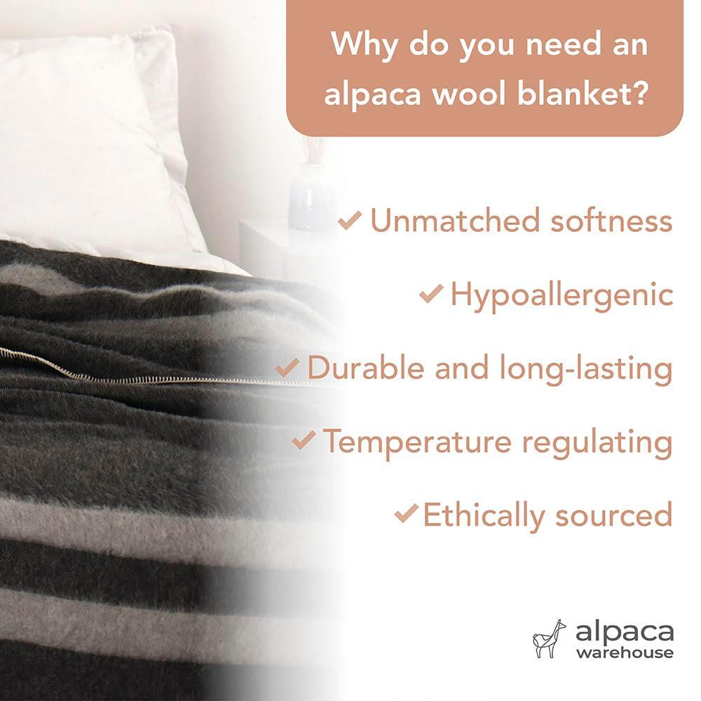 Thick Alpaca Wool Blanket Heavyweight Camping Outdoors Indoors Soft Peru King Size Stripes Design (Soft Blue - Ivory Stripes, King Size) - Image 5