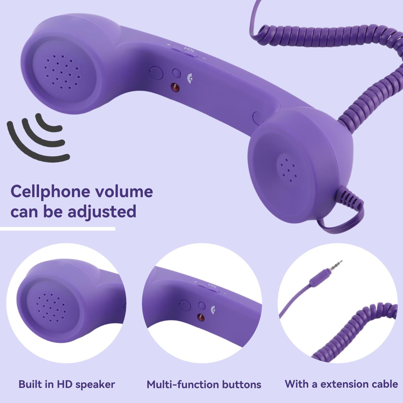 Telephone Handset for Cellphone, Retro Phone Handset with 3.5mm Jack Mobile Phone Receiver Old Telephone Headset Handheld Receiver for Cell Phone(Purple) - Image 3