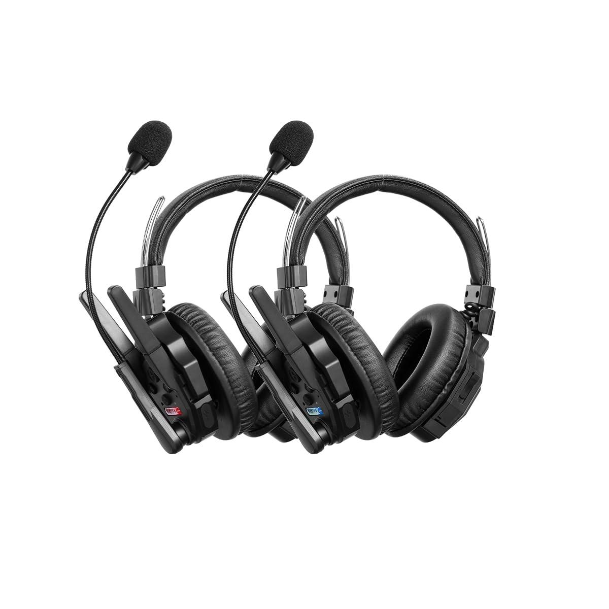 SYNCO Xtalk XMax2 Full-Duplex Wireless Intercom System with 2 Double-Ear Headsets (2.4 GHz) Random Master Device Design for Team Communication,Movie Shoot,Live Show Stage Performance (2PCS)