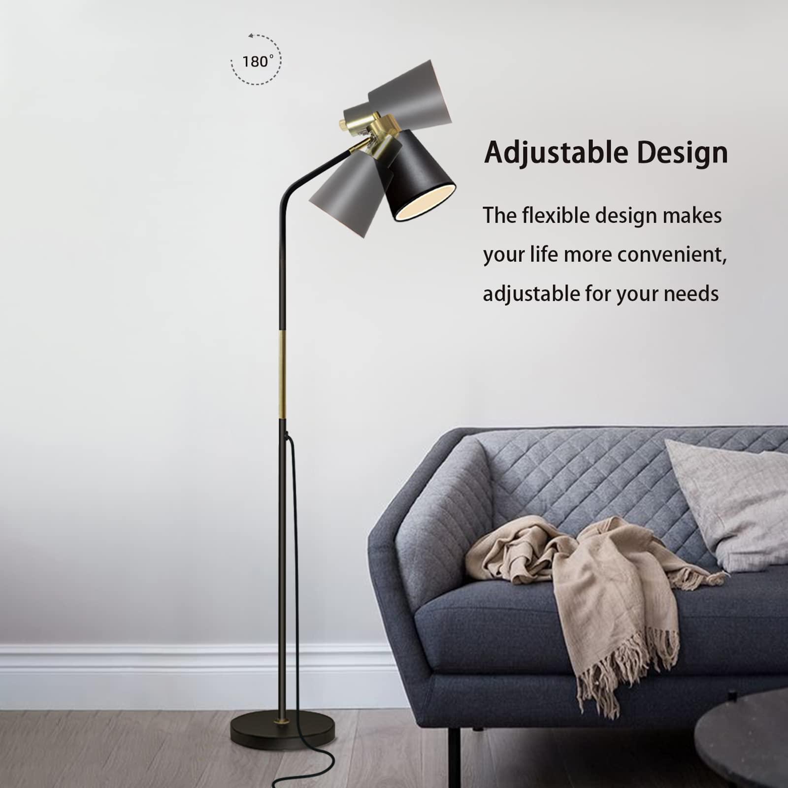 Floor Lamp, Industrial Floor Lamps for Living Rooms Rustic Farmhouse Reading Standing Floor Lamp Adjustable Metal Heads Indoor Task Lighting for Living Room Bedroom Office Home Décor (Black) - Image 5