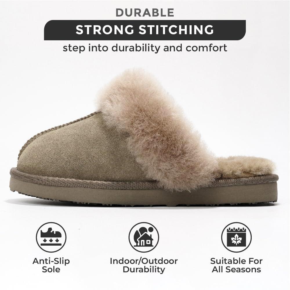Project Cloud Shearling Slippers for Women Footwear - Genuine Suede Clogs Non-Slip Indoor/Outdoor Scuff Womens Slippers with Memory Foam Insole (Henka) - Image 3