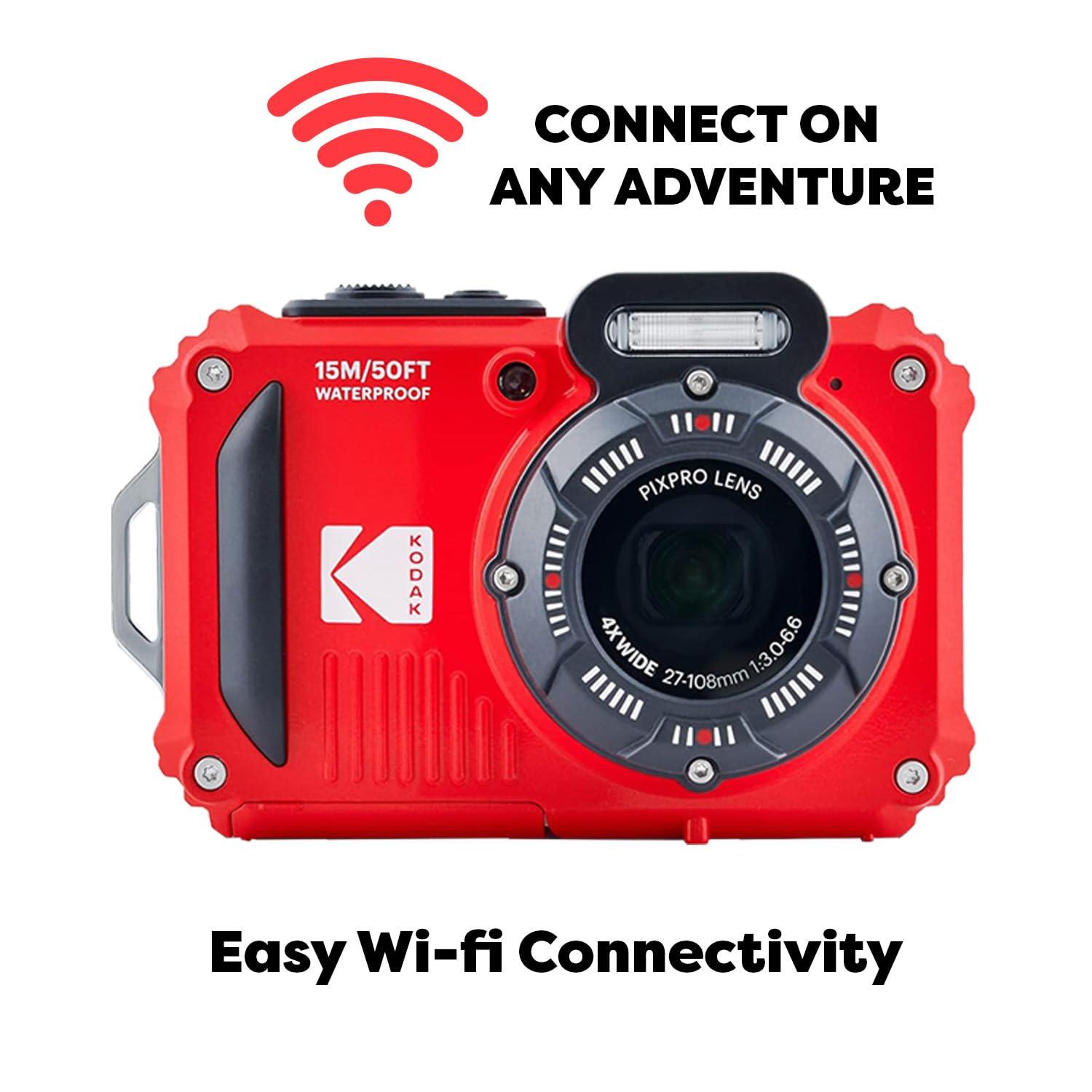 KODAK PIXPRO WPZ2 Rugged Waterproof Digital Camera, Red Bundles with Case, Monopod, Card Reader and More (9 Items) - Image 2
