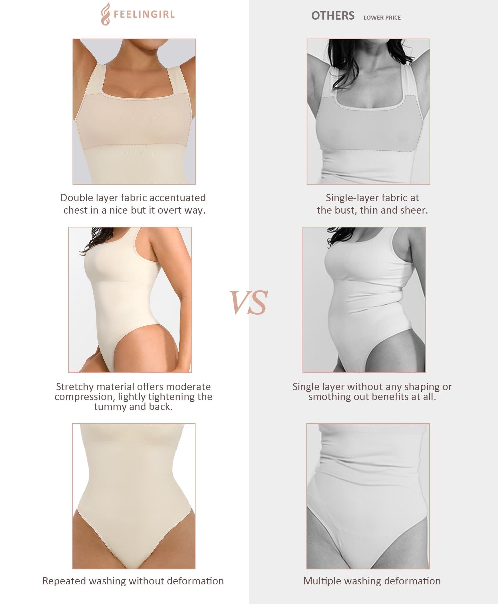 FeelinGirl Bodysuits for Women Seamless Square Neck Tummy Control Compression Thong Shapewear Bodysuit Tank Tops Bodysuit - Image 4