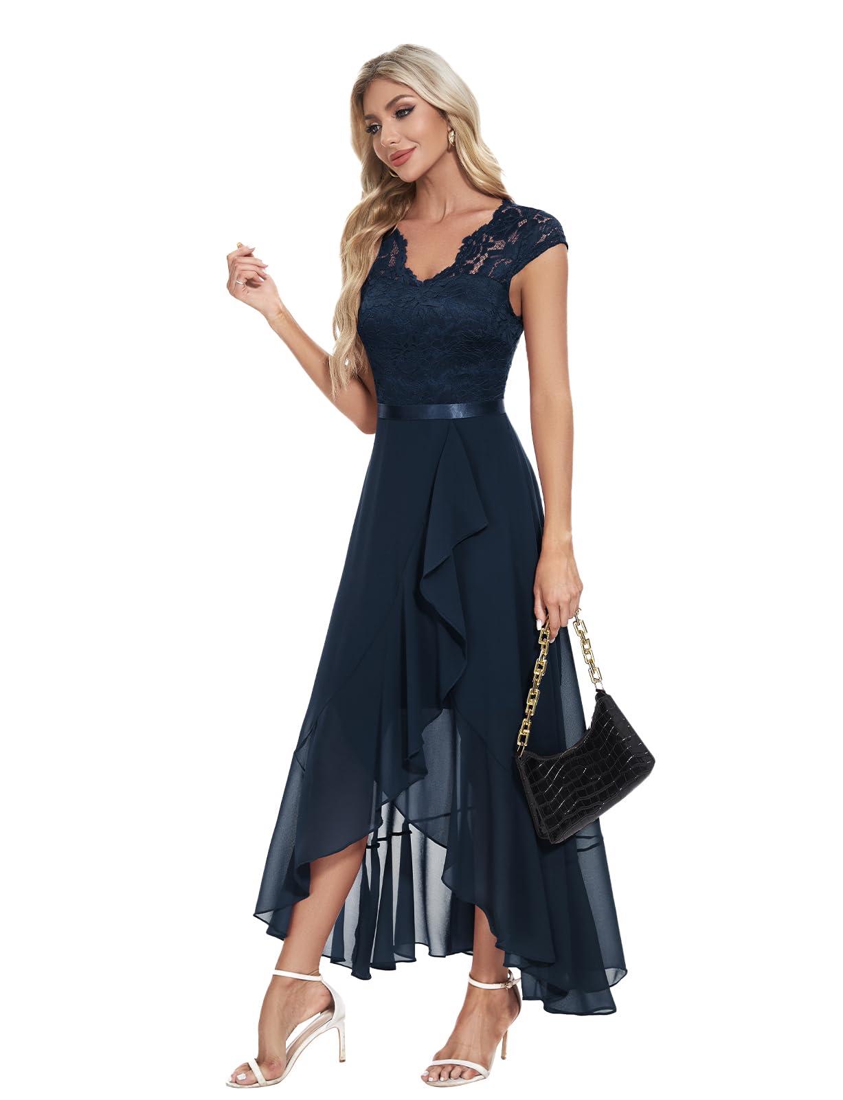 Bbonlinedress Women's V-Neck Dress for Women Wedding Guest Hi-Lo Floral Lace Prom Cocktail Party Formal Bridesmaid Dress - Image 4