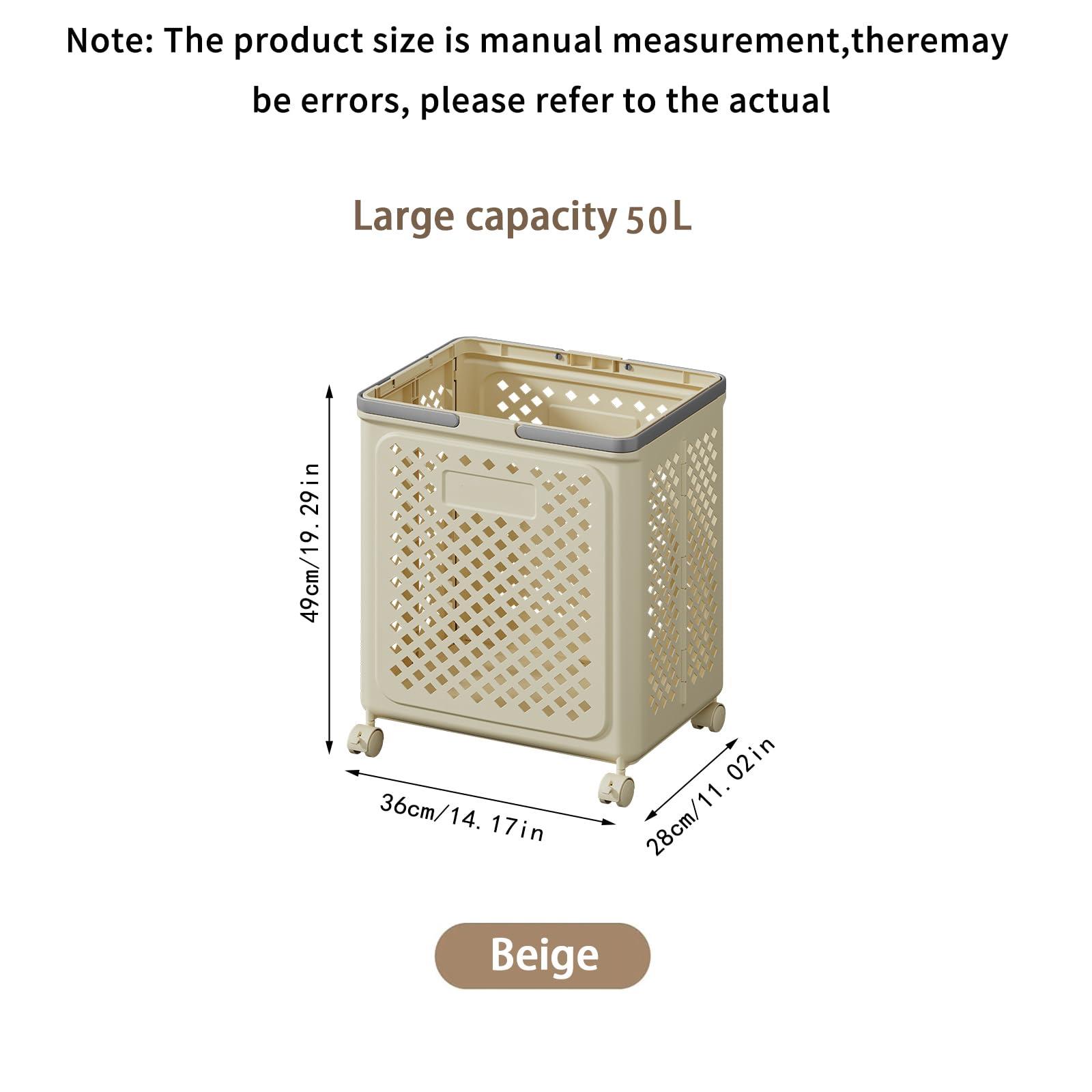 Desricy 50L small foldable storage basket with wheels and handles, yoga mat storage basket, mesh rolling laundry basket, plastic small rolling gift basket are the best choice to save space - Image 2