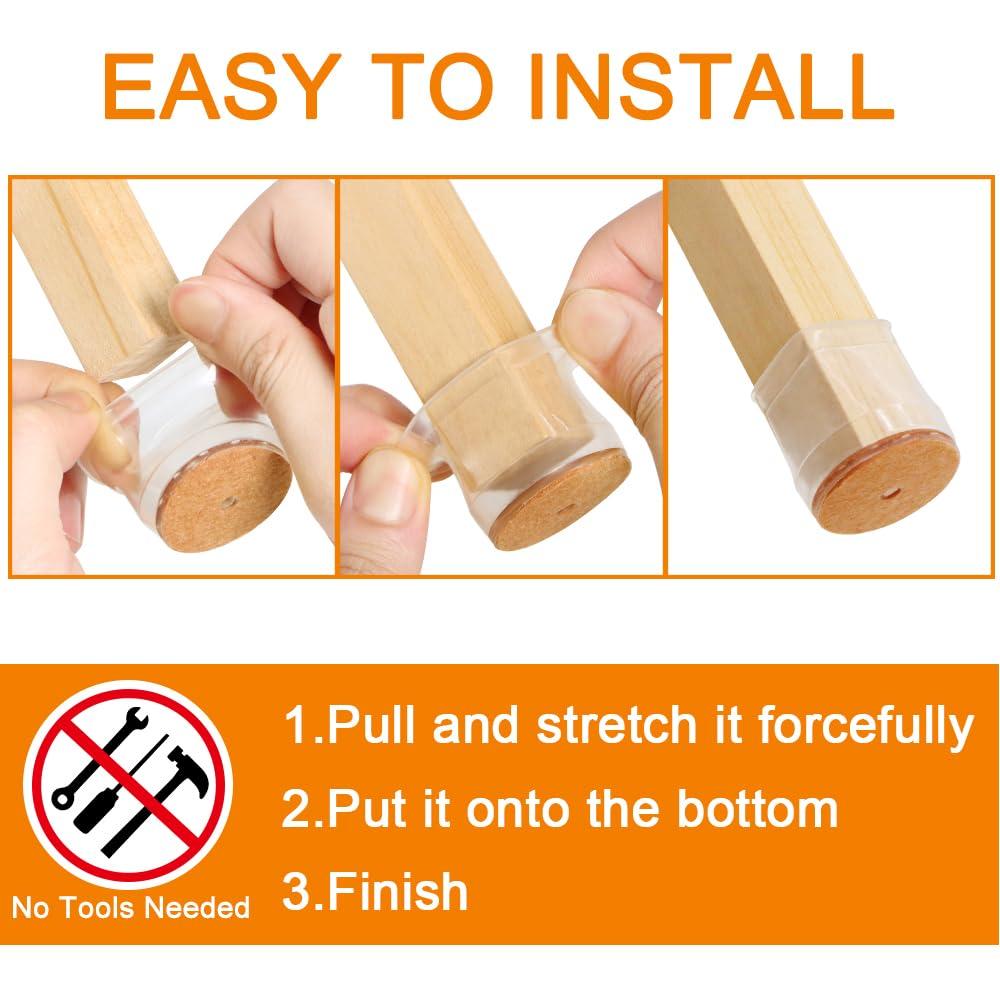 24 Pcs Chair Leg Floor Protectors for Hardwood Floors Silicone Covers to Protect Wood Tile Floors Felt Pads Furniture Leg Caps Non Slip Reduce Noise (Fit:1.3"-2") - Image 6