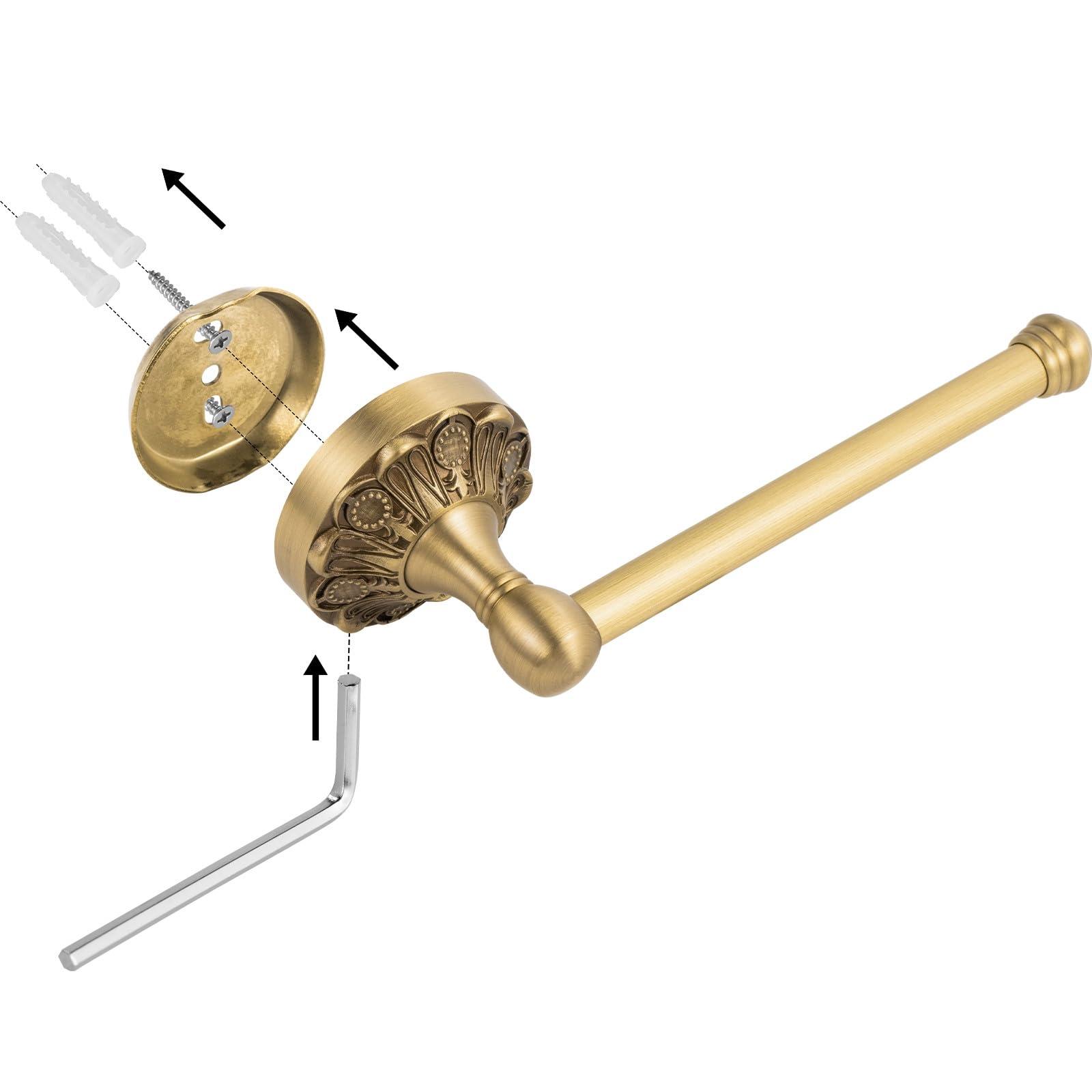 Lucyound Antique Brass Toilet Paper Holder, Bathroom Tissue Roll Holder Wall Mount, Vintage Gold Decorative Bathroom Accessories, Petal-Relief Series - Image 7