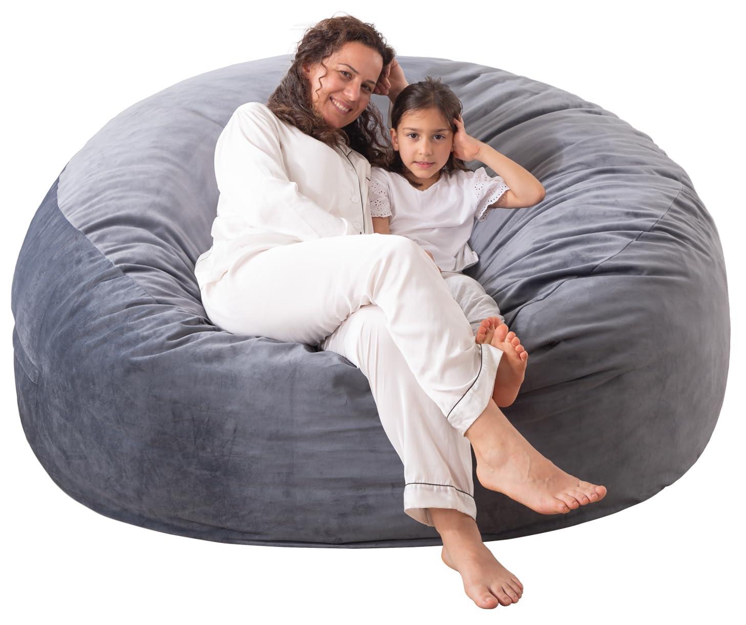 Large Bean Bag Chair: 3 ft Memory Foam Bean Bag Chairs for Adults/Kids,Bean Bag Chair with Fillings,Soft Faux Fur Fabric - Dutch Velvet, Grey, 3 Foot