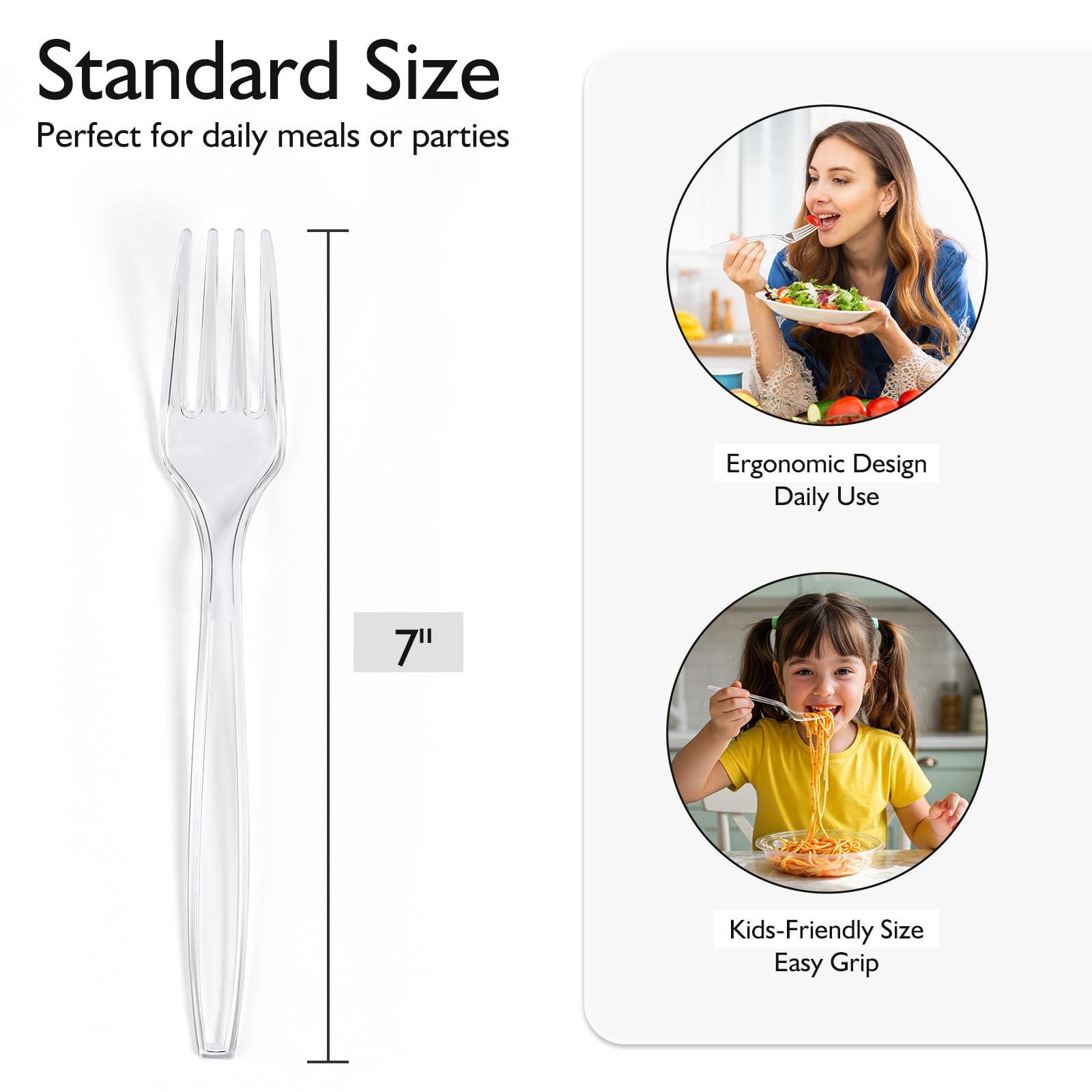 [100 Count] Clear Plastic Forks Heavy Duty, Premium Disposable Forks, Durable Plastic Cutlery for Parties, Picnics, Big Event, Daily Use - Heat Resistant & BPA Free - Image 3