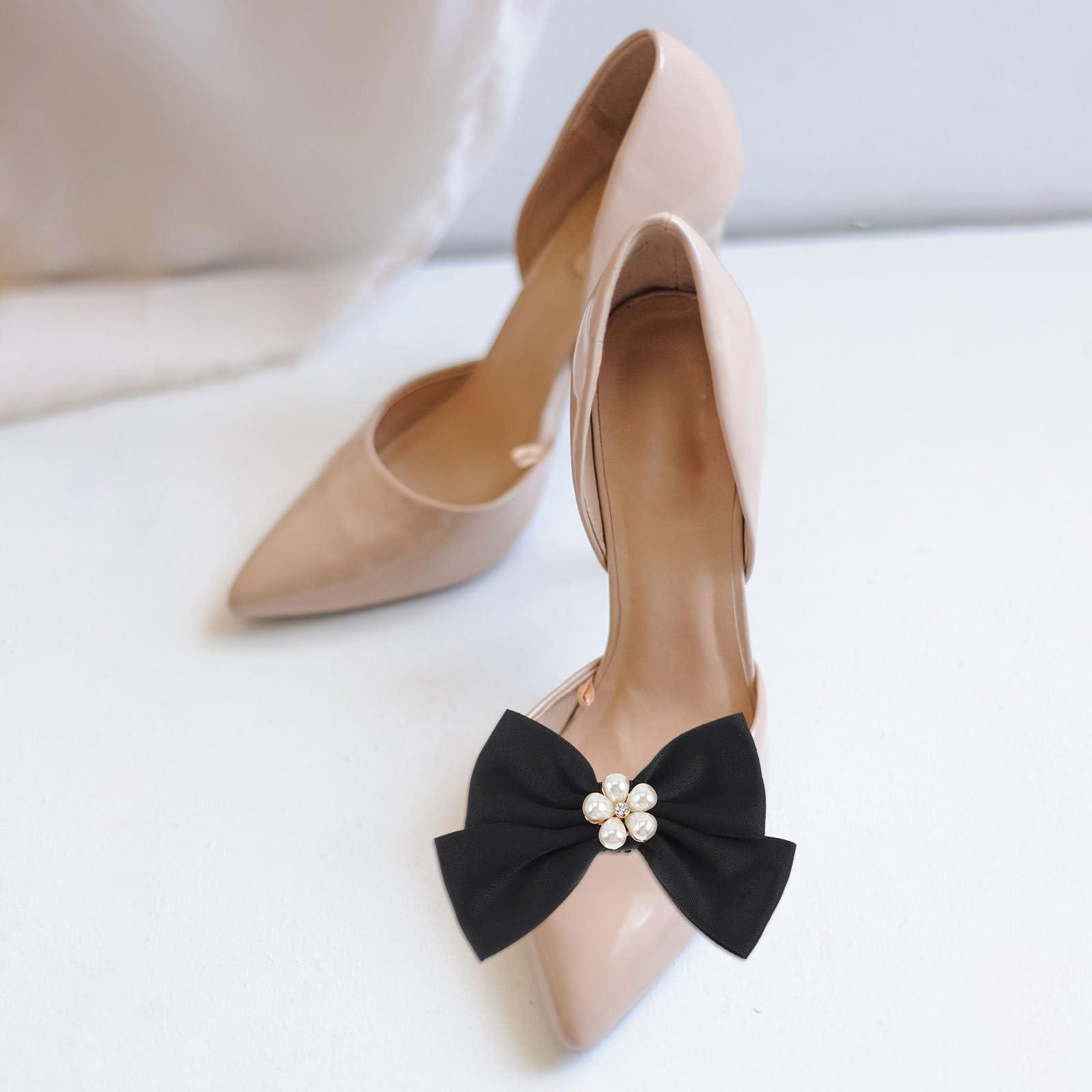 Holibanna Bow Shoe Clips 1 Pair Removable Buckle Elegant Pearl Charms Decoration DIY for Women Girls Bridal Wedding - Image 5