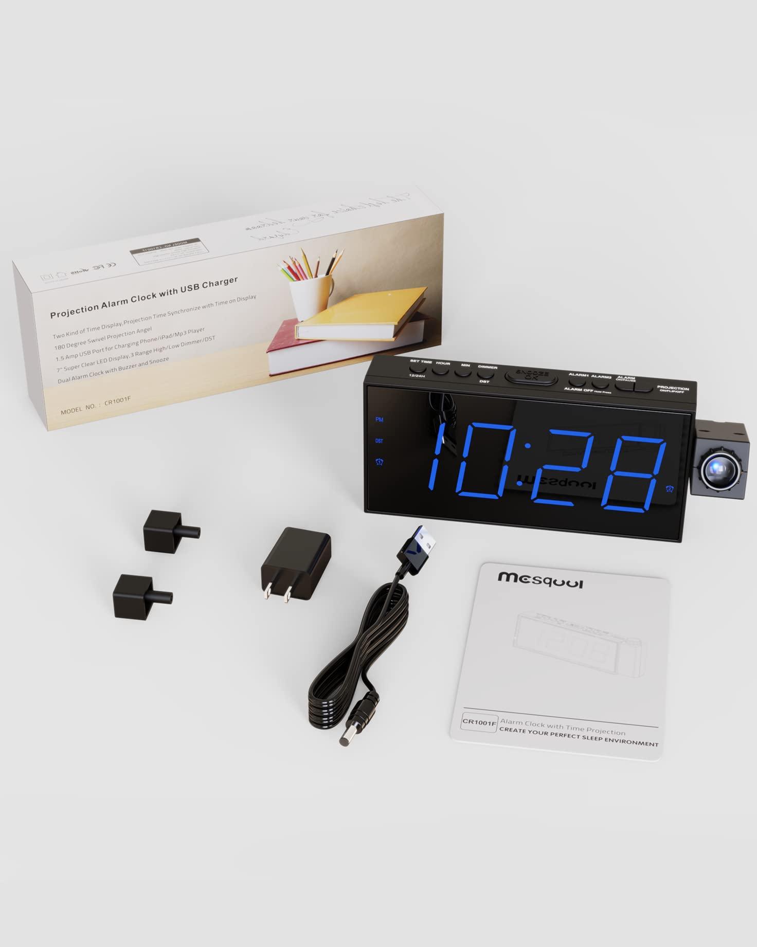 Digital Projection Alarm Clocks for Bedrooms - Large LED Display, 180° Rotatable Projector, 5-Level Dimmer,USB Charger,Battery Backup,Loud Dual Alarms for Kids Elderly,Heavy Sleepers,Snooze,12/24H,DST - Image 9