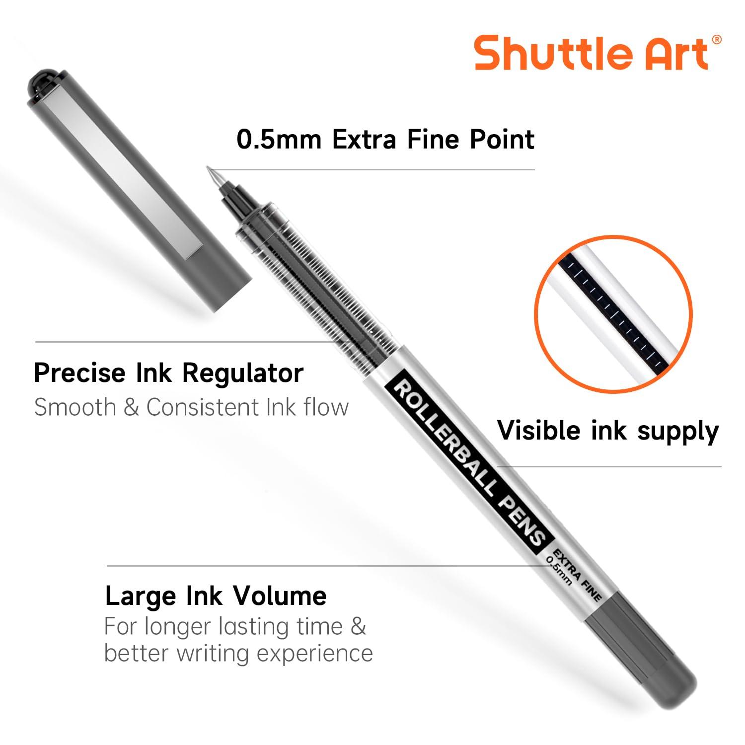 Shuttle Art RollerBall Pens, 25 Pack Black Fine Point Roller Ball Pens, 0.5mm Liquid Ink Pens for Writing Journaling Taking Notes School Office - Image 3