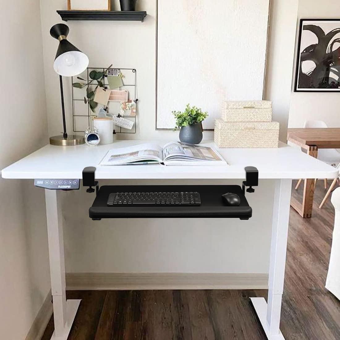 FlexiSpot Large Keyboard Tray Under Desk Ergonomic 25 (30 Including Clamps) x 12 in C Clamp Mount Retractable Adjustable Mouse Computer Keyboard Platform Tray Slide-Out Keyboard Drawer Shelf (Black) - Image 2