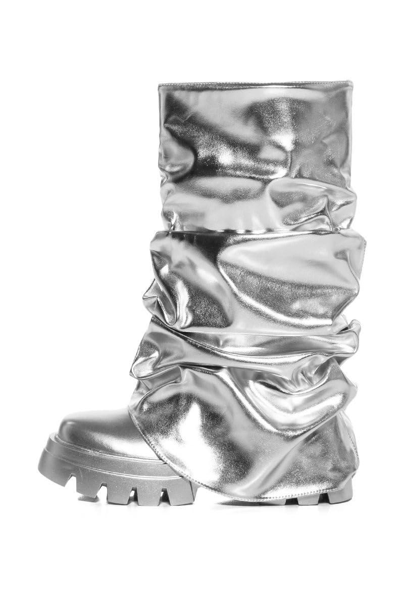 sexytag Women's Metallic Boots Slouchy Foldover Platform Round Toe Western Pull-On Fashion Boots - Image 2