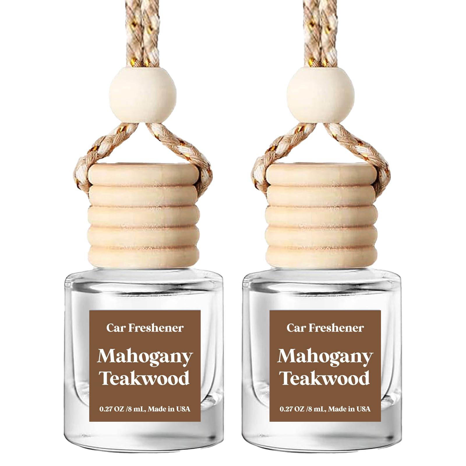 Car Air Freshener Hanging 2 Pack, Mahogany Teakwood Essential Oil Diffuser for Car, Car Air Freshener Cute, 45+ days Long Lasting Air Freshener for Car And Women, car accessories Made in USA