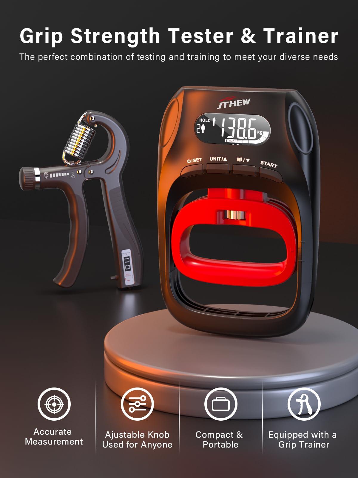 JTHEW Grip Strength Tester Trainer - Electronic Hand Dynamometer of 400lbs/180kg & Grip strengthener with Adjustable Resistance for Sports - Image 2